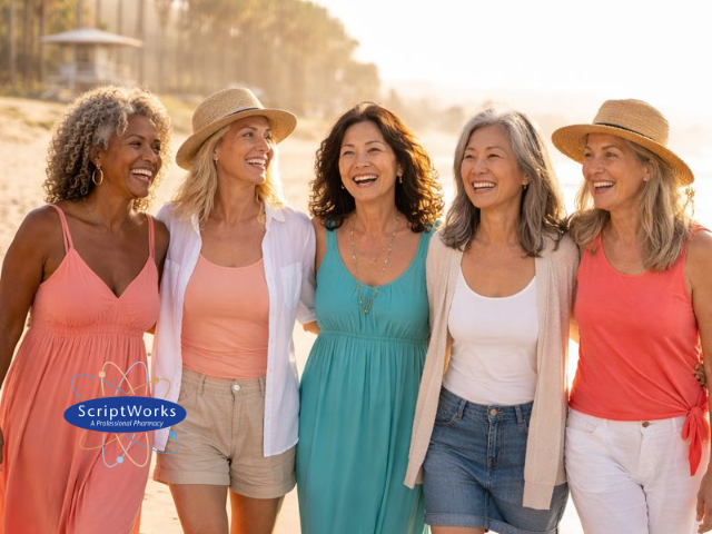 Group of Middle-Aged Women Walking Together on the Beach